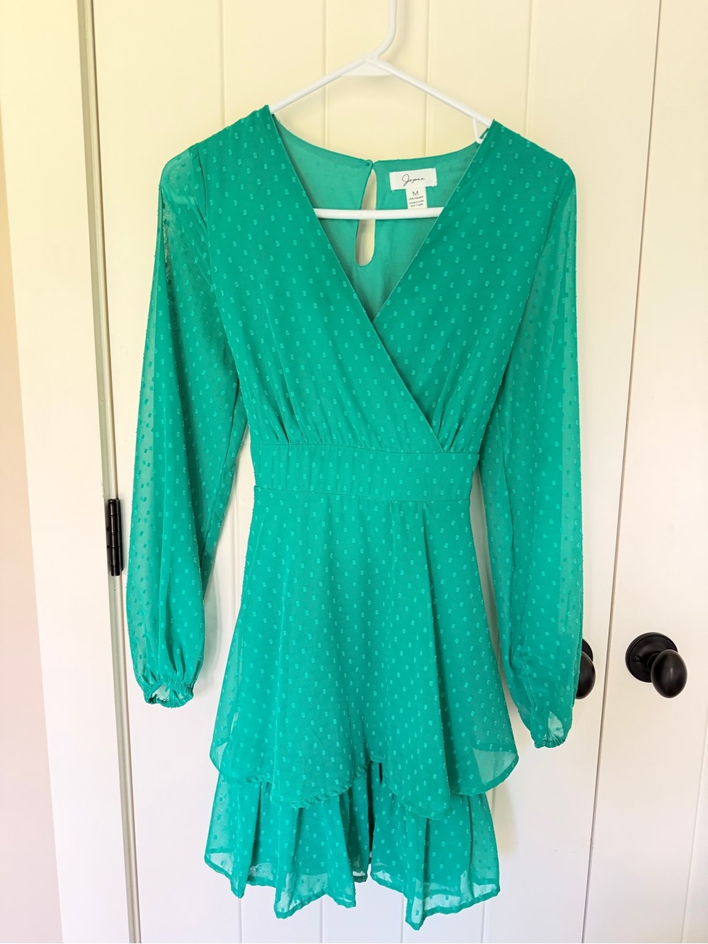 Joie Teal Green Long-Sleeve V-Neck Tiered Dress